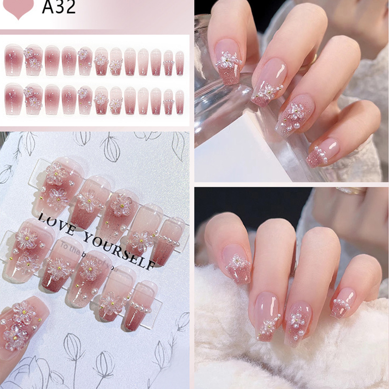 24pcs Medium Long Acrylic Fake - Pressed Flower Art のレビューと価格