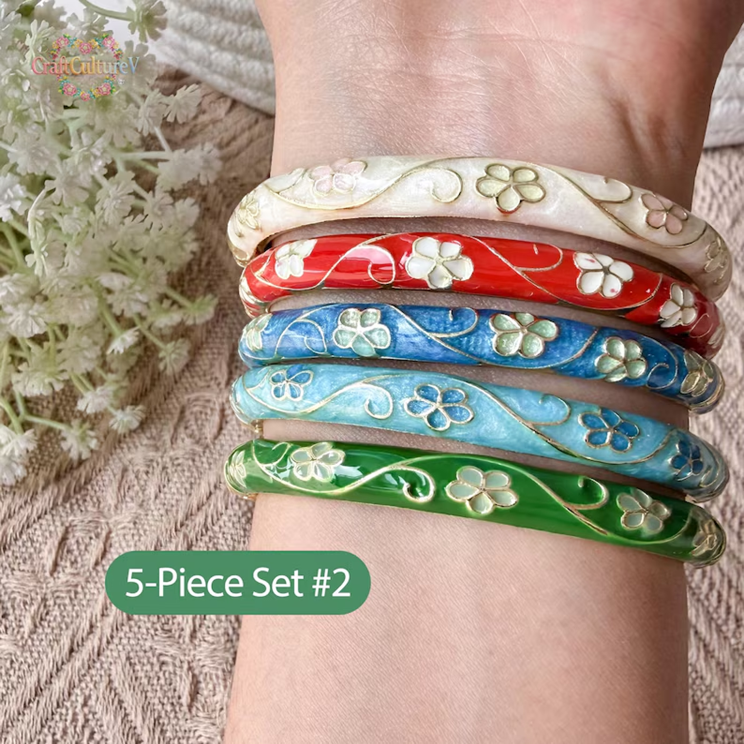 3/5PCS Enamel Cloisonné Bangle - Coordinates Bracelet のレビューと価格