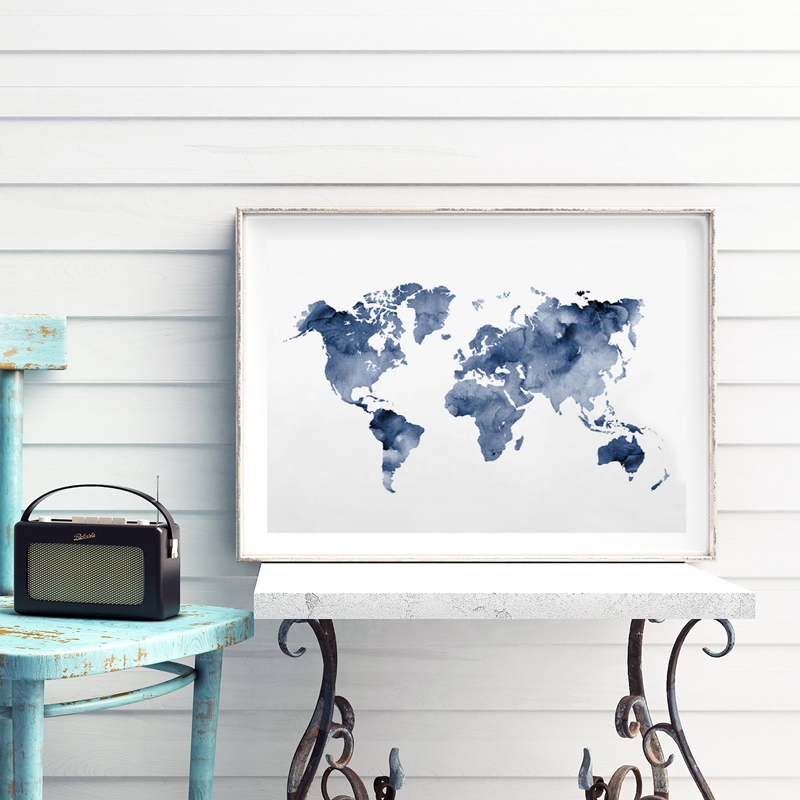 Blue World Map Print Navy Map  - Custom Star Map のレビューと価格