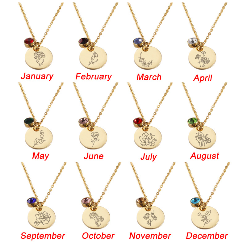 Crystal Birthstone Necklace fo - Birth Flower Necklace のレビューと価格