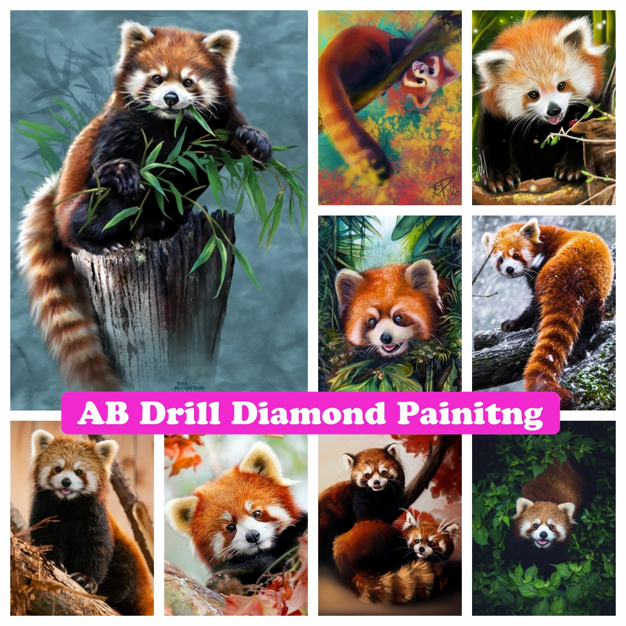 Red Panda 5D DIY AB Drills Dia - Photo Mosaic Print のレビューと価格