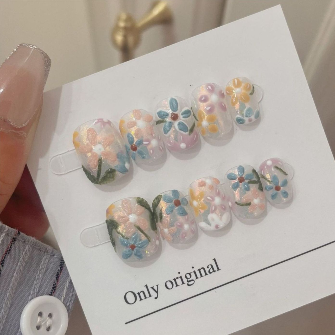 10Pcs Short Handmade Press On  - Pressed Flower Art のレビューと価格