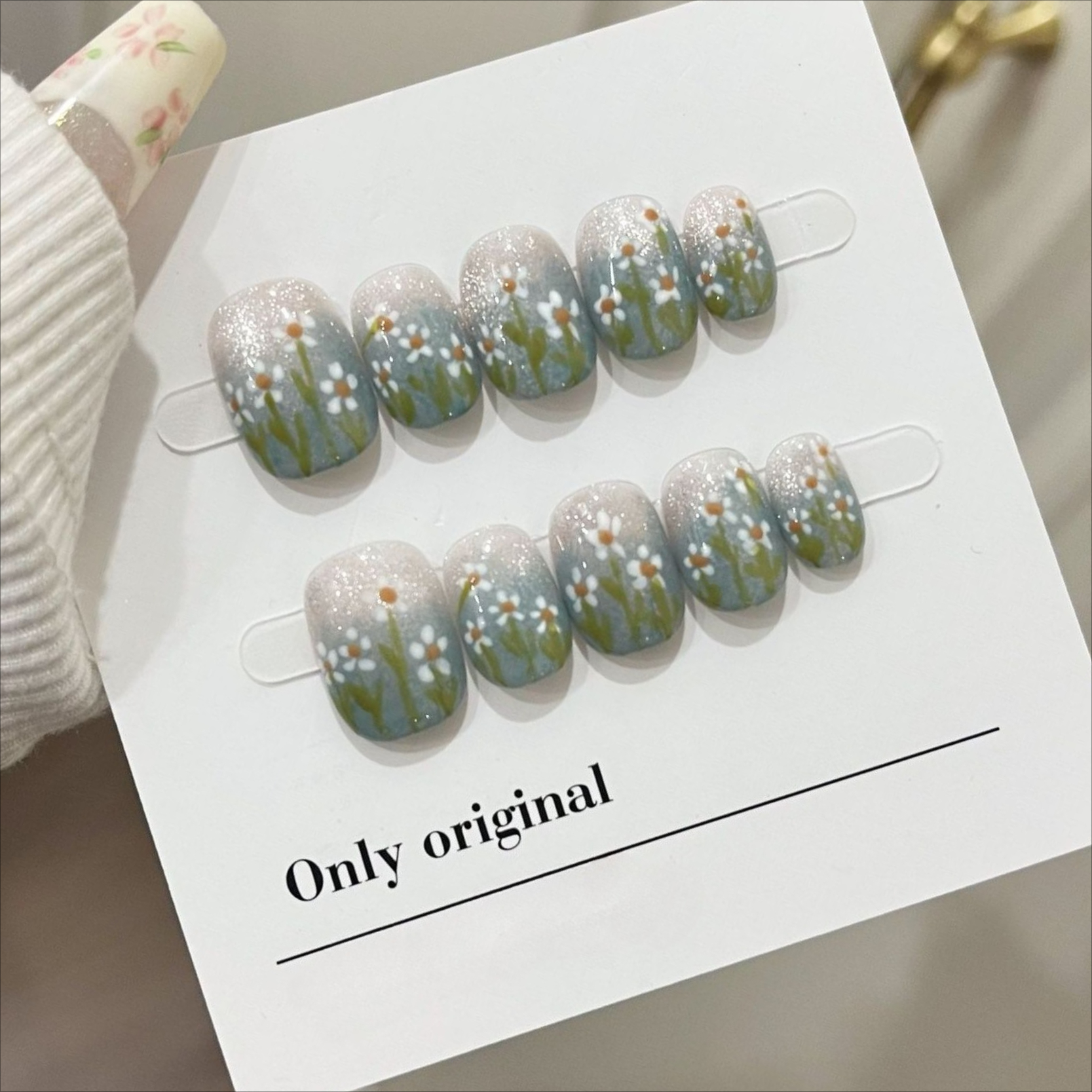 10Pcs Short Handmade Press On  - Pressed Flower Art のレビューと価格