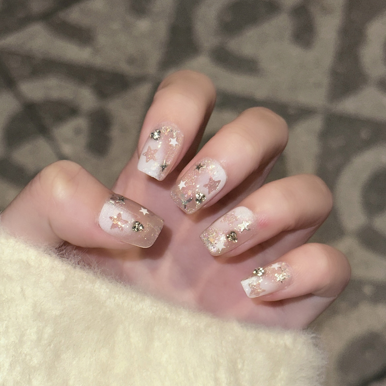 10PCS Short Square Fake Nails  - Pressed Flower Art のレビューと価格