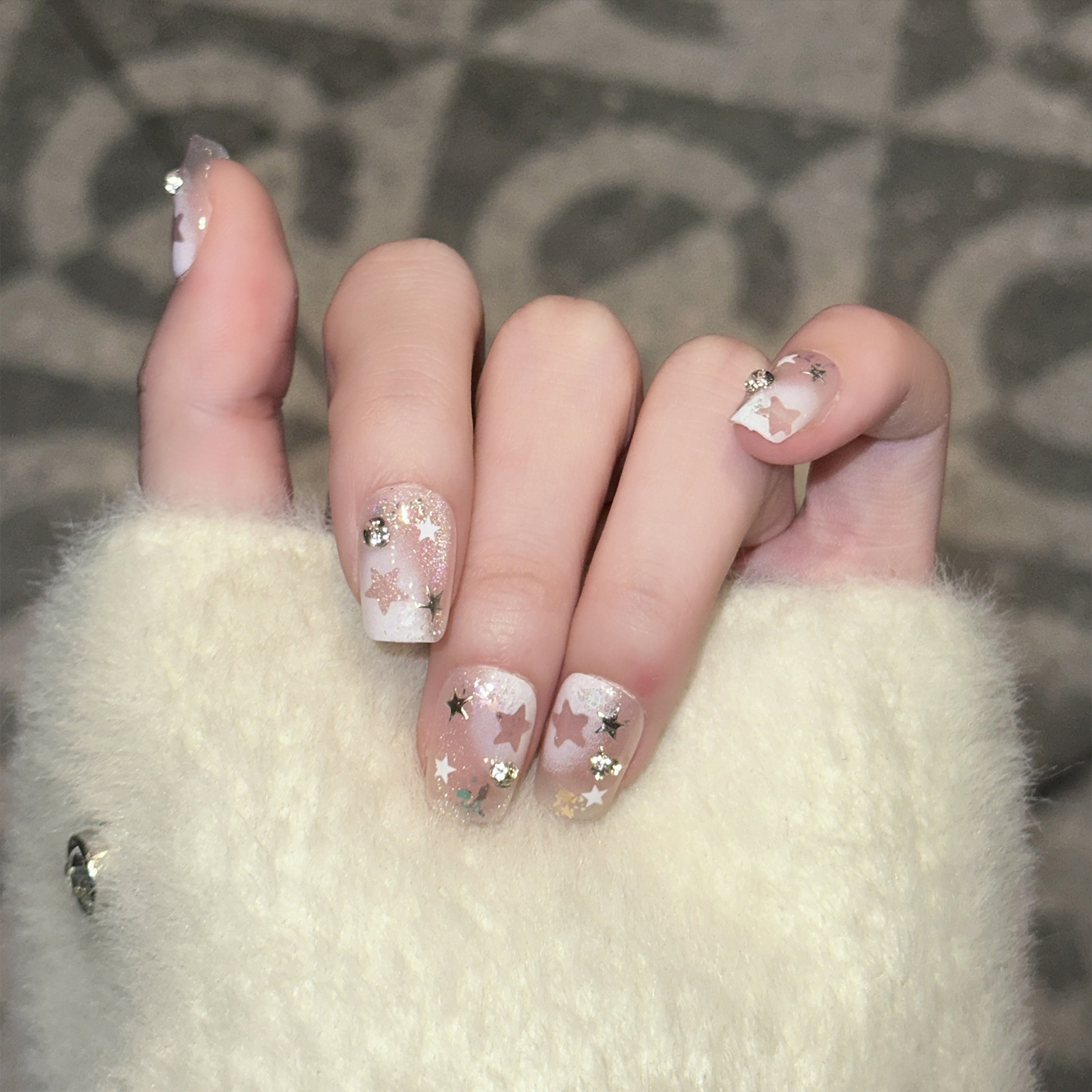 10PCS Short Square Fake Nails  - Pressed Flower Art のレビューと価格
