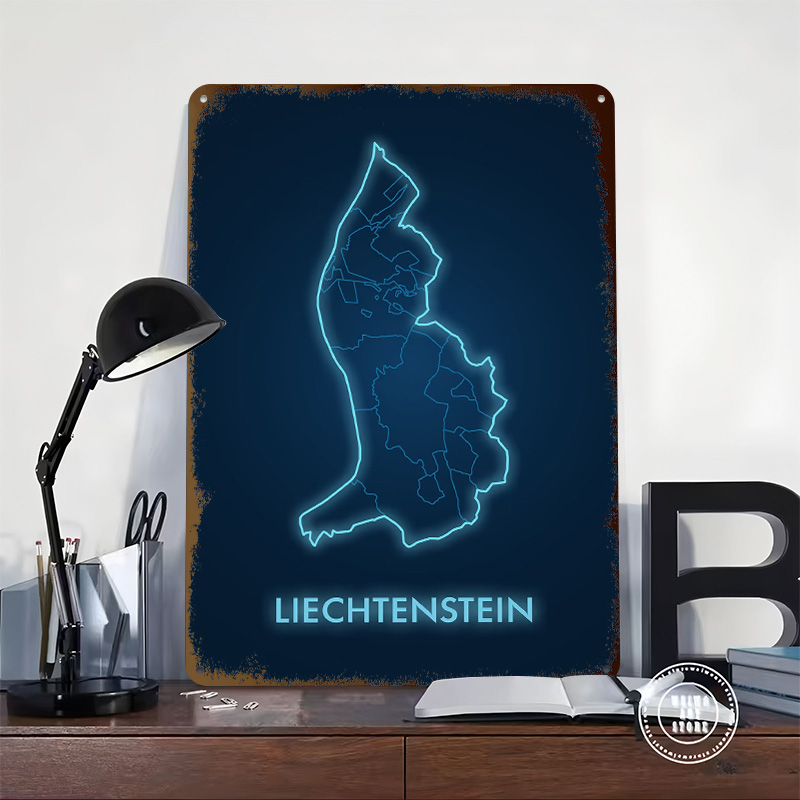 Liechtenstein Map Neon Blue Pr - Custom Map Poster のレビューと価格