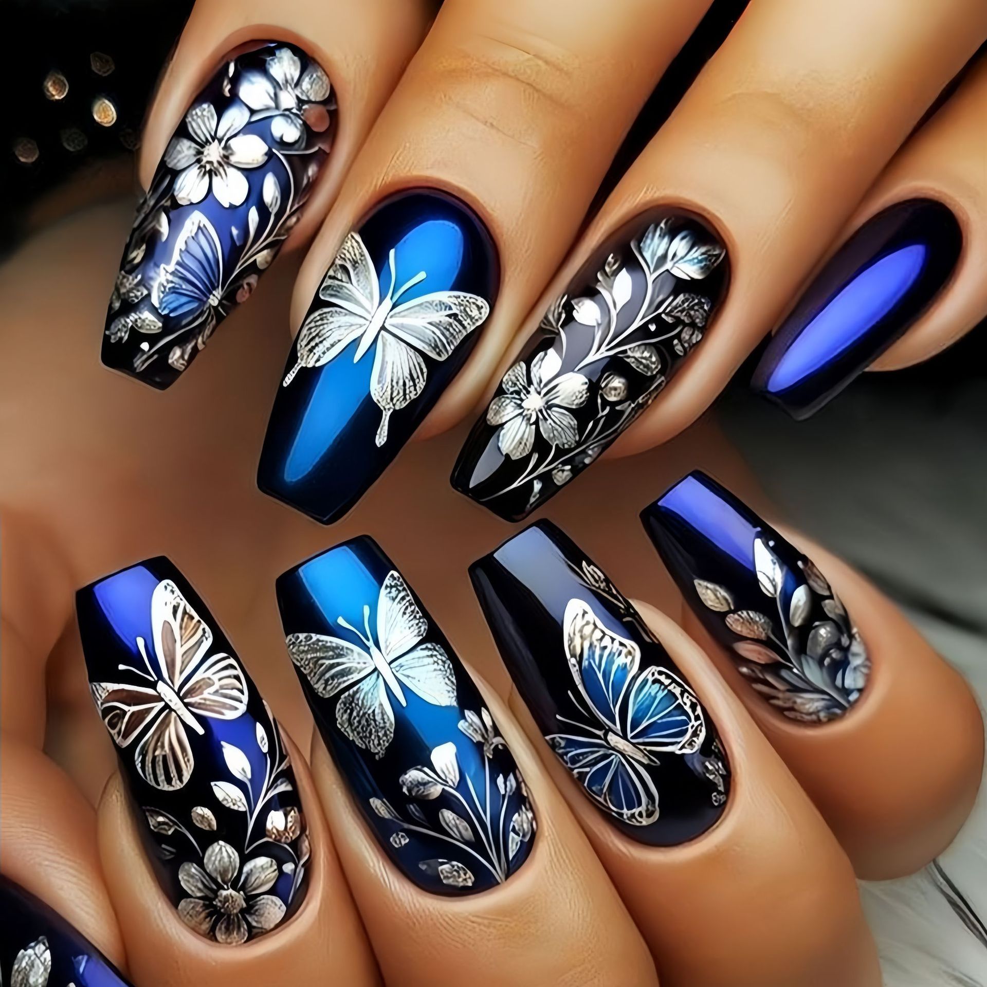 Medium long fake nails for wom - Pressed Flower Art のレビューと価格