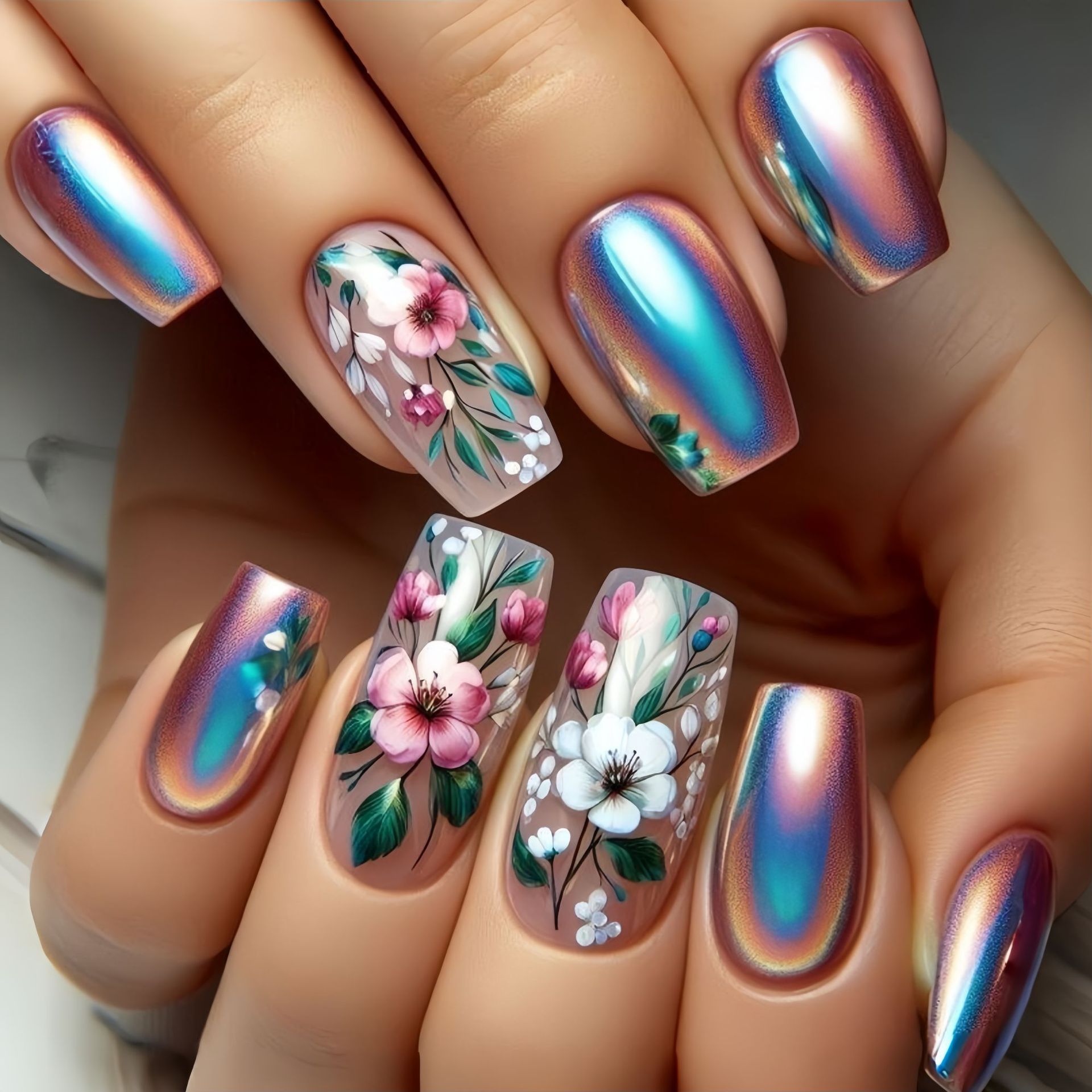 Medium long fake nails for wom - Pressed Flower Art のレビューと価格