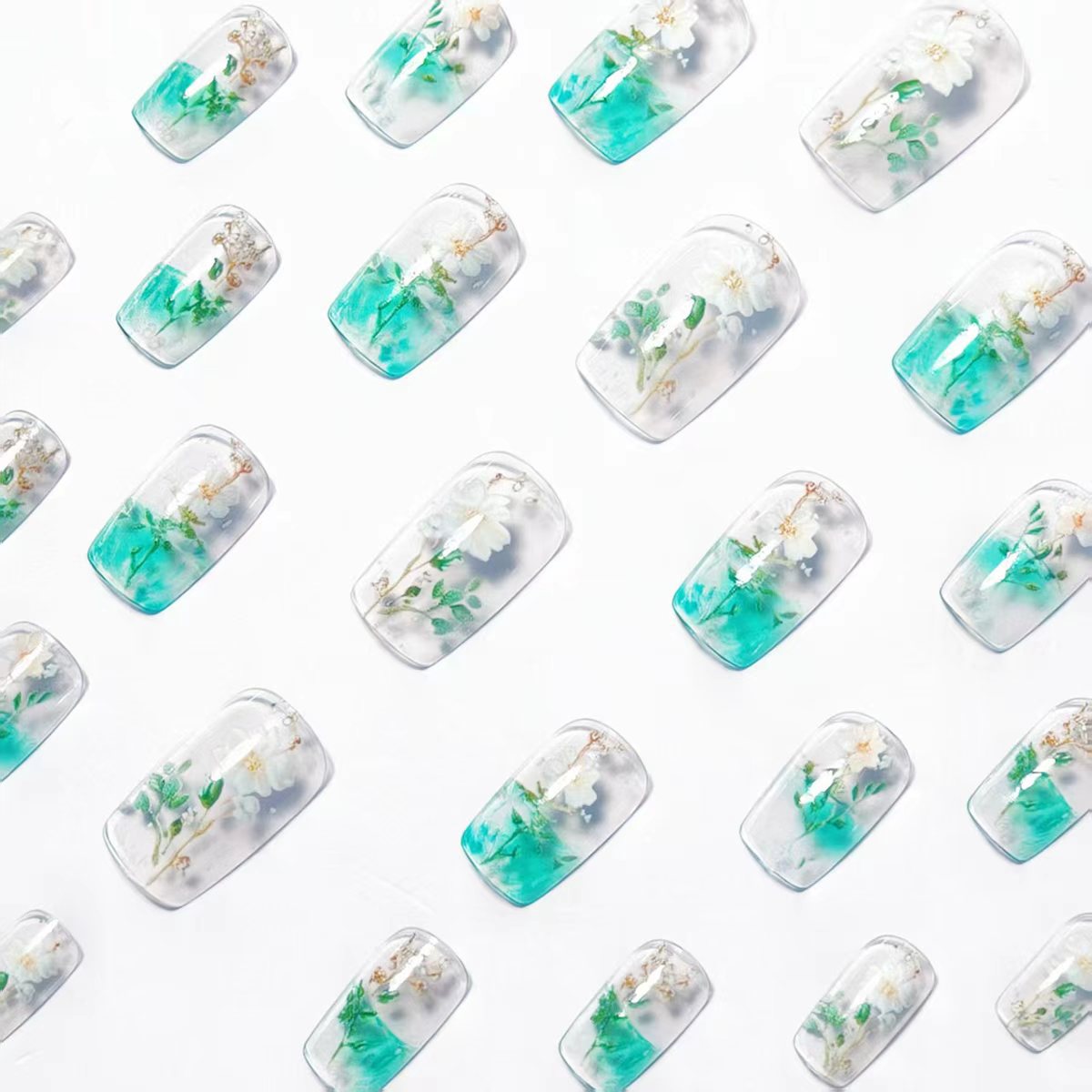 Medium fake nails for women gi - Pressed Flower Art のレビューと価格