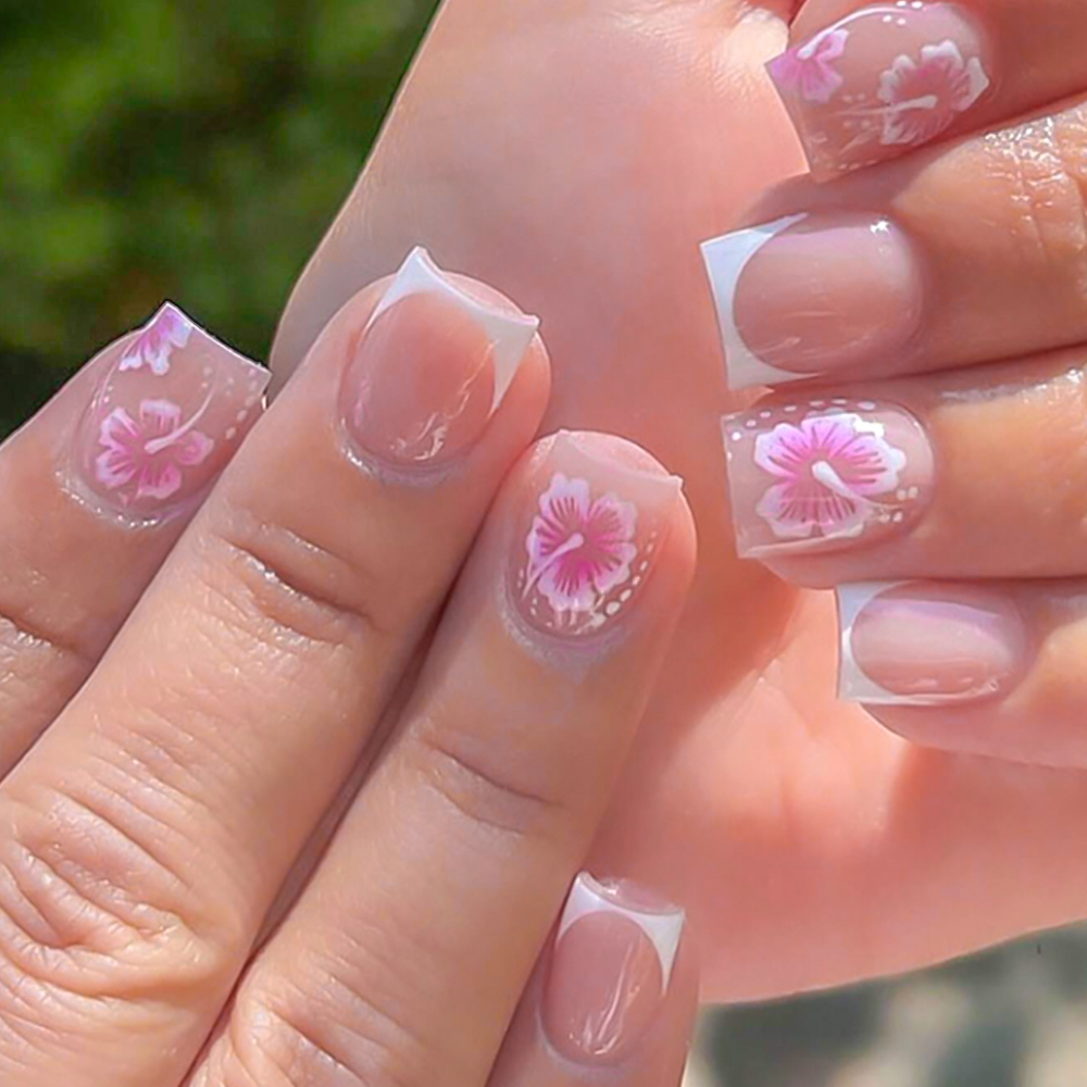 24Pcs French Flower False Nail - Pressed Flower Art のレビューと価格