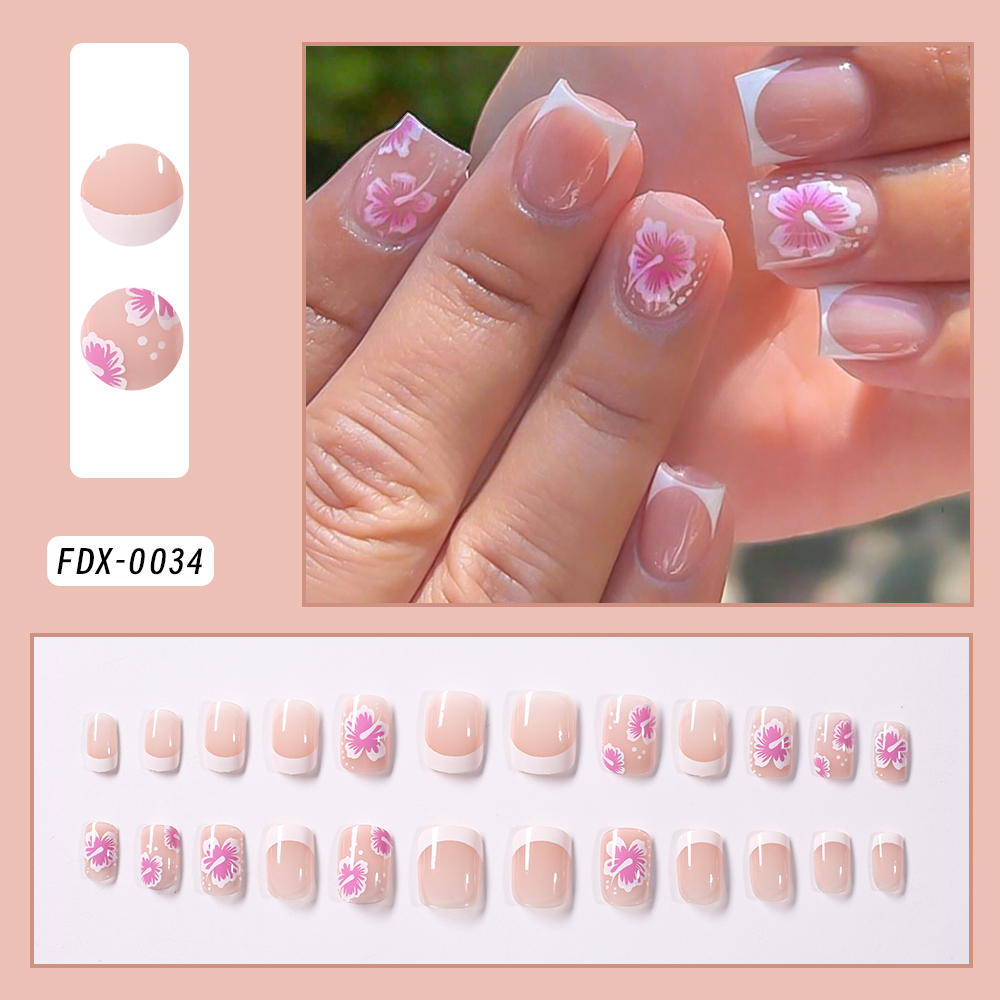 24Pcs French Flower False Nail - Pressed Flower Art のレビューと価格