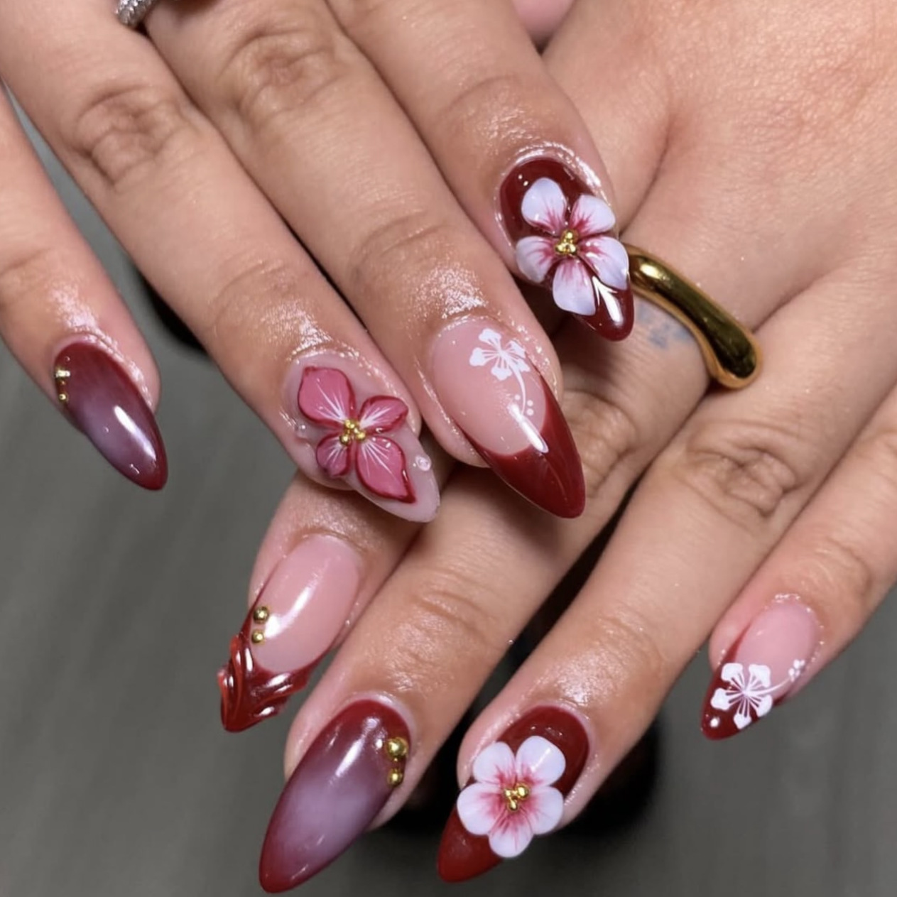 24pcs Red French Press on Nail - Pressed Flower Art のレビューと価格