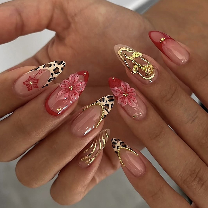 24pcs Red French Press on Nail - Pressed Flower Art のレビューと価格