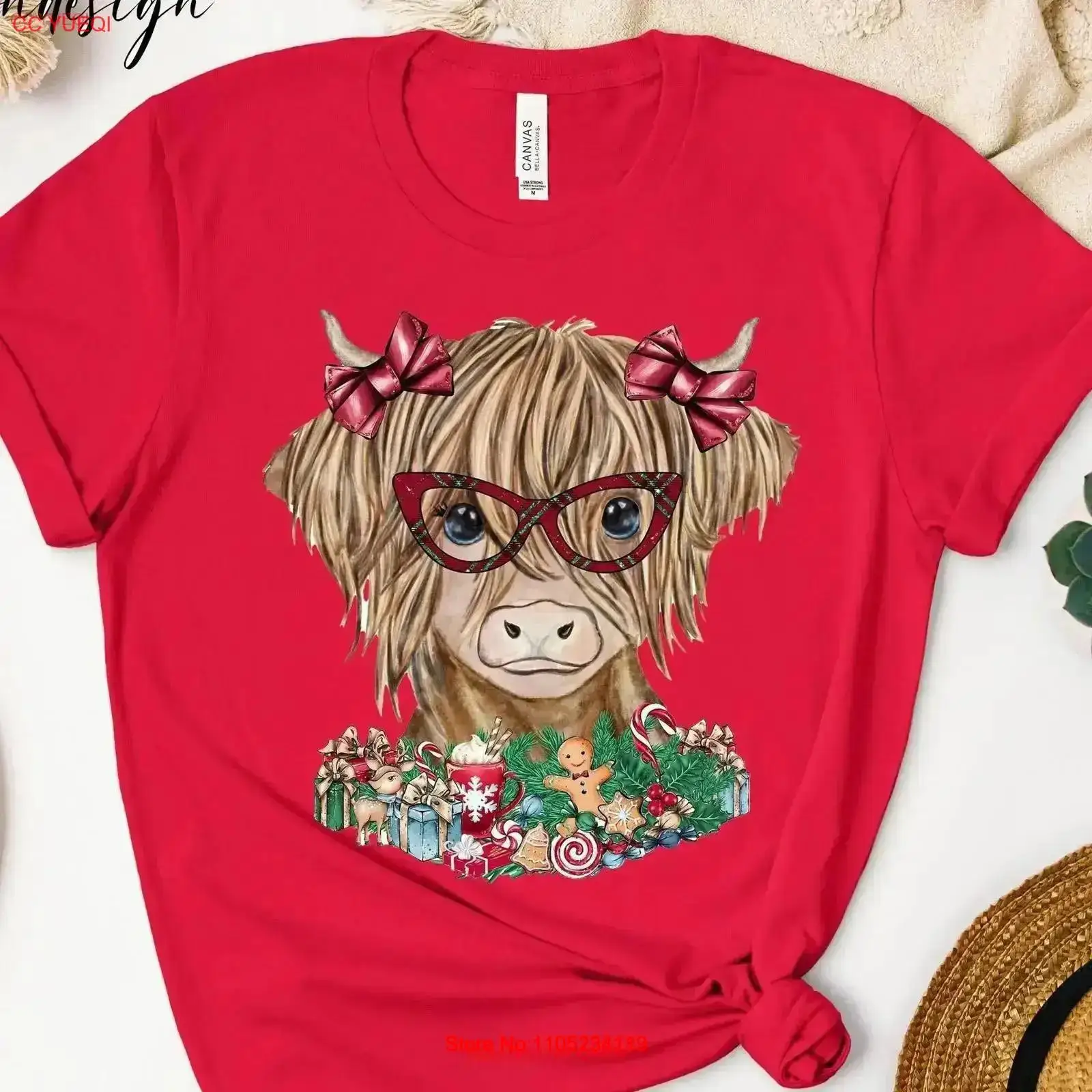 Christmas Highland Cow T Shirt - Family Tree Print のレビューと価格