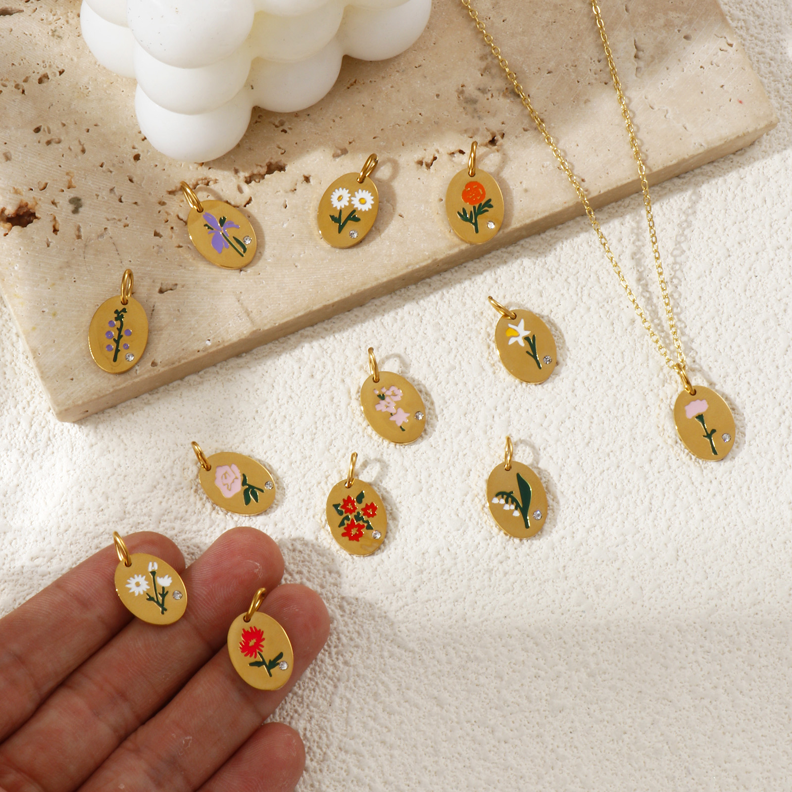 1 Piece 304 Stainless Steel Bi - Birth Flower Necklace のレビューと価格